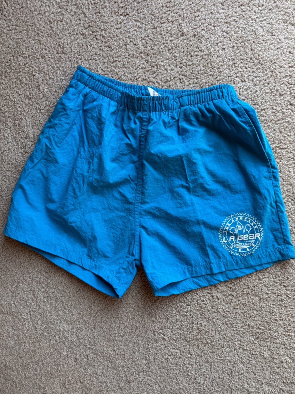 Vintage LA Gear Bright Teal Athletic Shorts with Front Logo Size Small